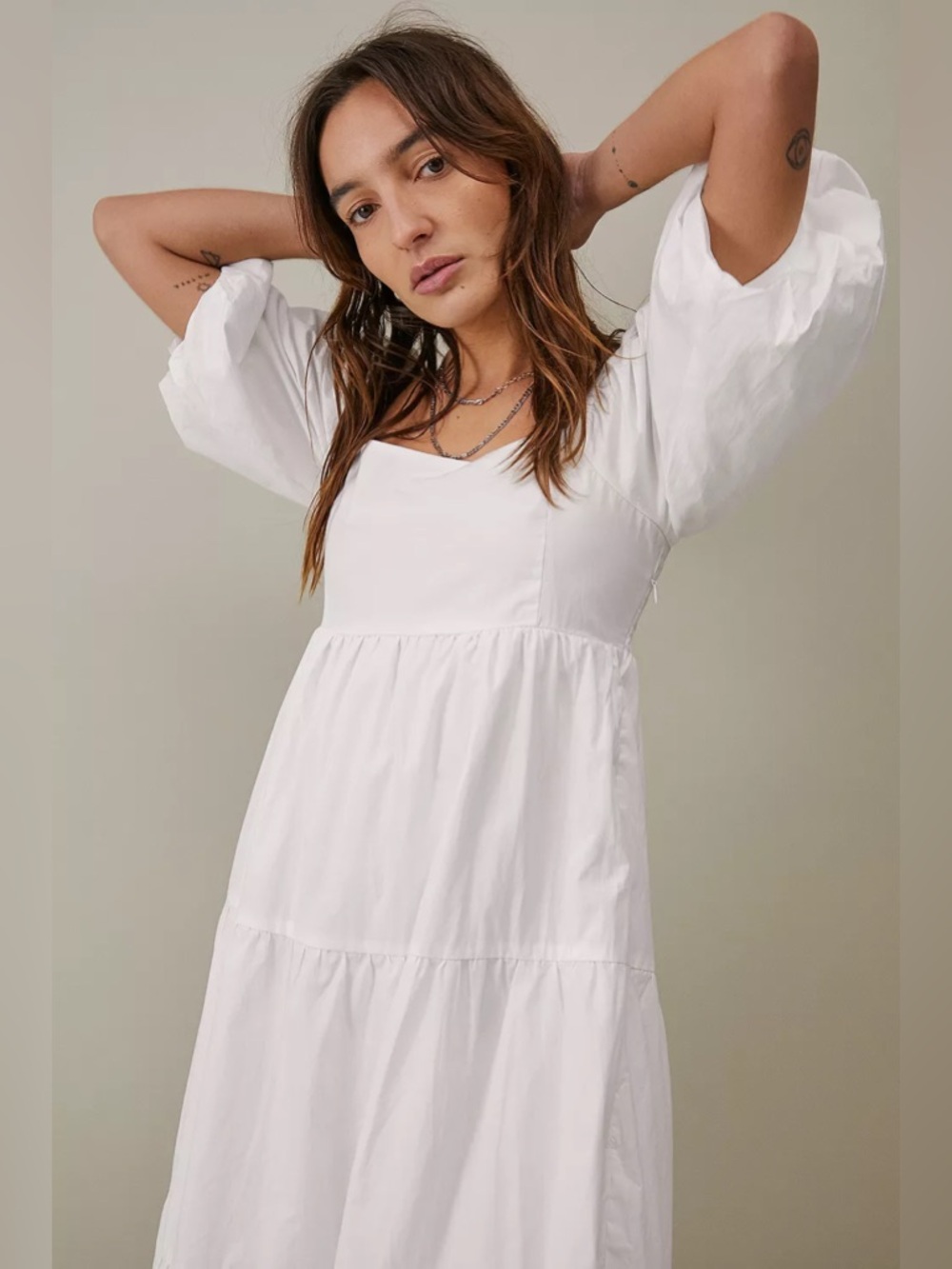 NWT Faithfull The Brand Kiona White Midi Dress Tiered Poplin Womens Size 4 / S - Picture 7 of 12